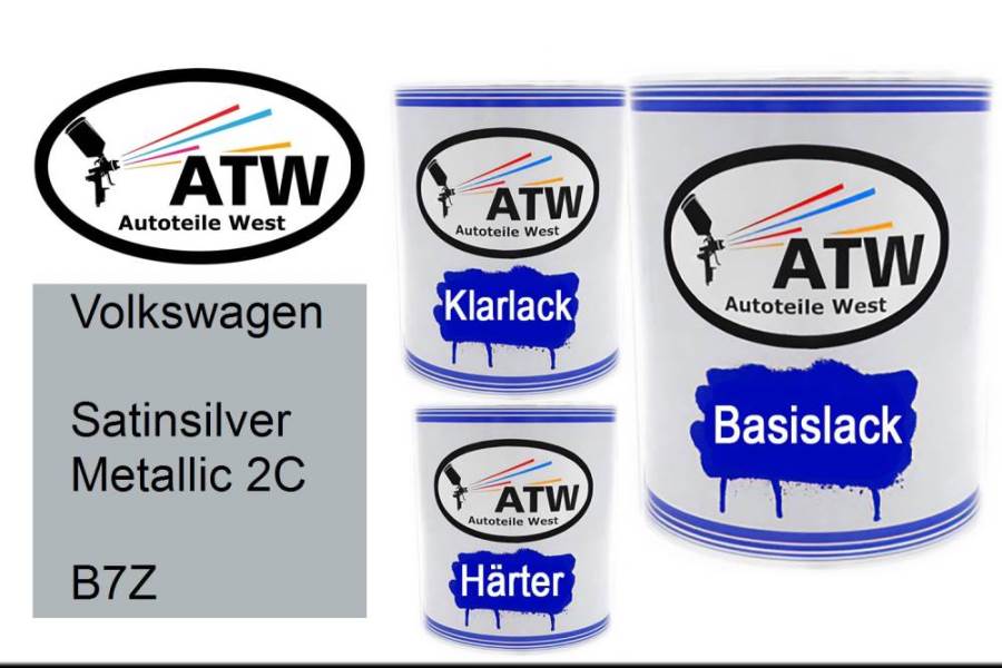 Volkswagen, Satinsilver Metallic 2C, B7Z: 1L Lackdose + 1L Klarlack + 500ml Härter - Set, von ATW Autoteile West.